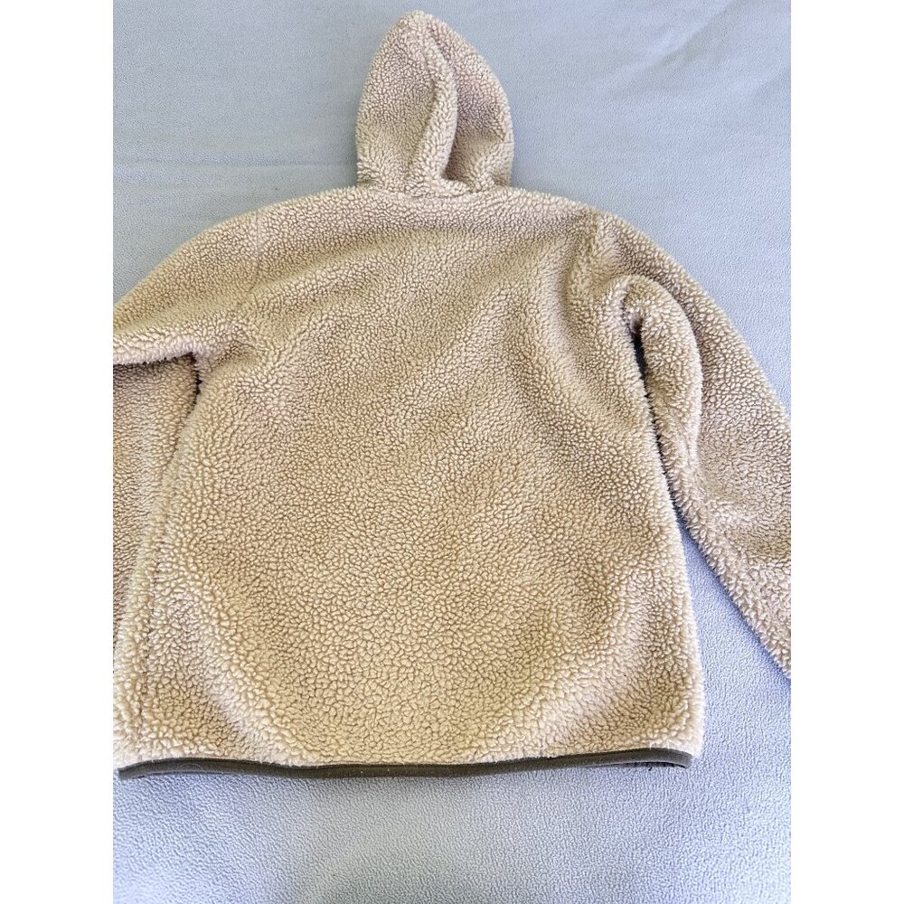 Lands End Kids Jacket Medium 8/10 Sherpa Full Zip‎ Hood Oatmeal Fleece Sweater - Picture 3 of 12